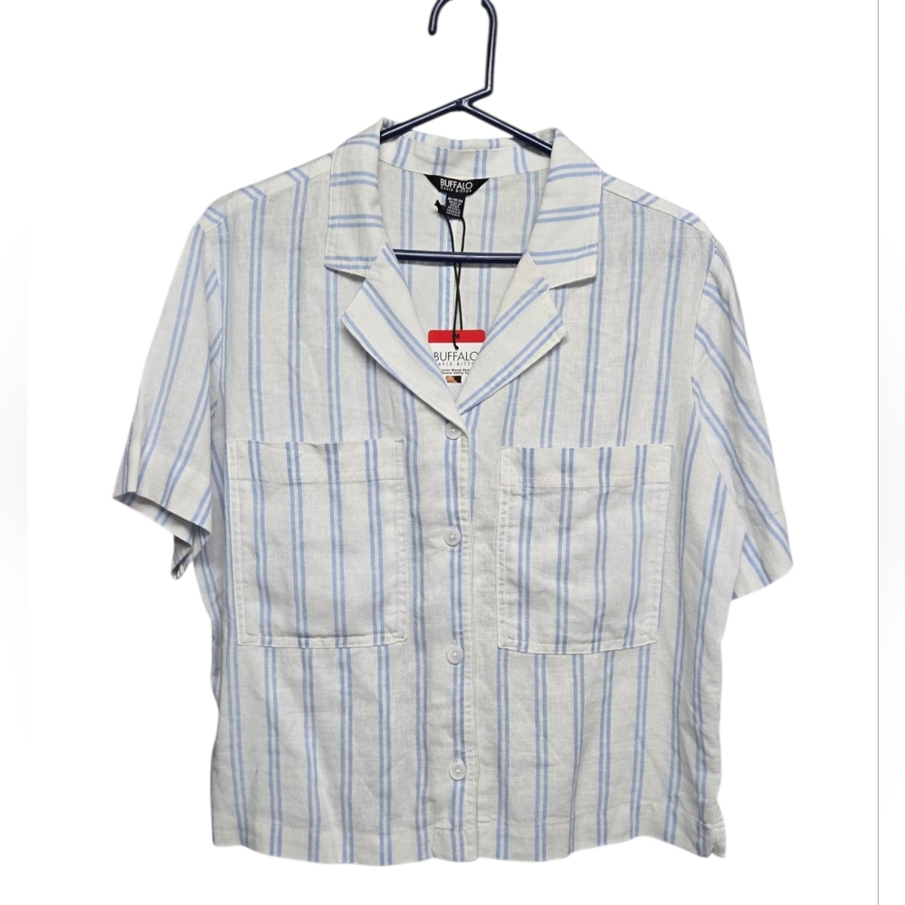 BUFFALO by David Bitton NEW Linen Blend  Utility Button-Down Sz M 23" PTP NEW!